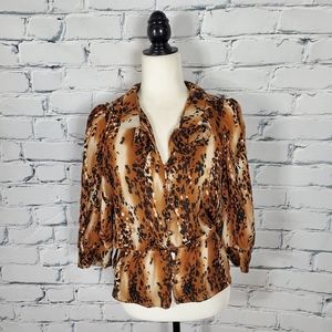 Parker Silk Leopard Ruffle Blouse